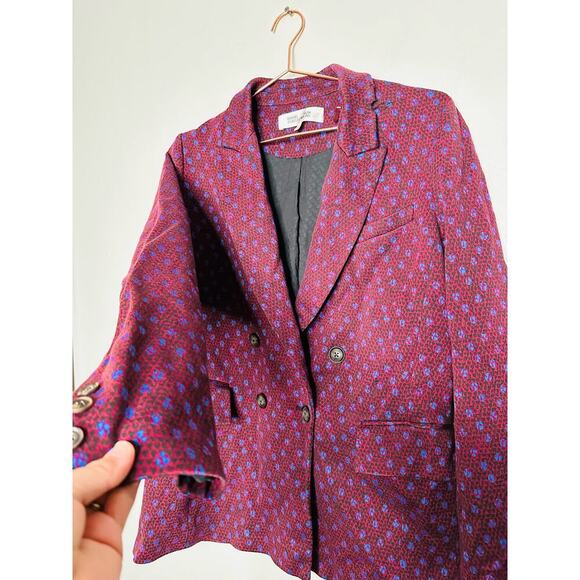 DIANE VON FURSTENBERG Red Printed Wool Blend Blazer Coat Size 6 - Picture 8 of 13
